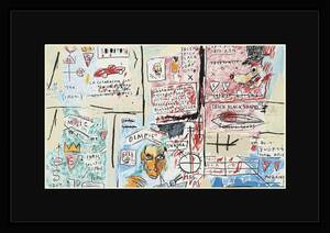 FB04BY-ジャン＝ミシェル・バスキア Basquiat 黒マット frame フレーム有 枠有 マット有 インテリア A4 置物 ポスター 模写