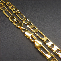 [NECKLACE] 24K GOLD PLATED FIGARO CHAIN 6面カット フィガロチェーン ゴールド ネックレス 7x550mm (22.5g) 【送料無料】_画像4