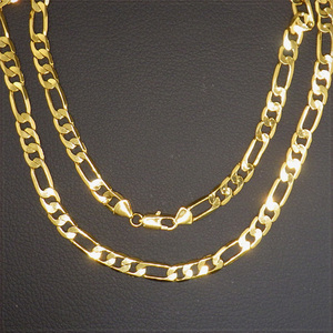 [NECKLACE] 24K GOLD PLATED FIGARO CHAIN 6面カット フィガロチェーン ゴールド ネックレス 7x550mm (22.5g) 【送料無料】