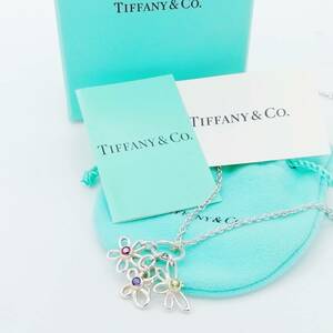 希少 美品 Tiffany&Co. ティファニー トリプル カラー ストーン バグズ ネックレス フラワー ビー バタフライ AG SV925 花 蝶 蜂 uu25