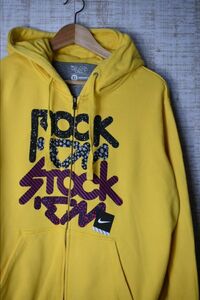 * big size US old clothes NIKE Nike meat thickness Parker Zip up hood pop character print yellow yellow [XL] cotton *2909*