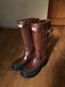 [ прекрасный товар * редкий ]HUNTER CROWN Leather Wellington Boots Hunter Crown кожа ботинки размер UK6(US7:25.5cm)SOVEREIGN Sovereign 