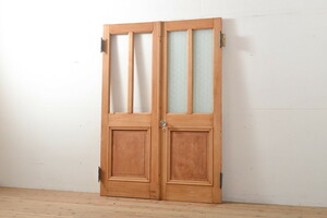 R-055977 antique fittings strip do finishing total keyaki natural wood made! fine quality glass window attaching both opening door 1 against ( door, entranceway door )(R-055977)
