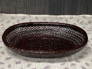 【即決】未使用 籃胎漆器 九州久留米 菓子器　25.6cm×20cm 創作 九籃