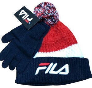 cp2031-Red/Wt/Nv FILA フィラ ニットキャップ グローブ セット メンズ ニット帽 手袋 アウトドア 防寒