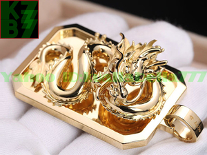[ permanent gorgeous ] men's 18K Gold Dragon necklace pendant luck with money fortune . better fortune feng shui birthday memory day amulet * length 52mm -ply 115g proof attaching F13