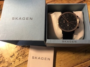 BK039 美品 箱有 SKAGEN スカーゲン SKW6400 Ancher アンカー クロノグラフ ブラック クオーツ メンズ 腕時計