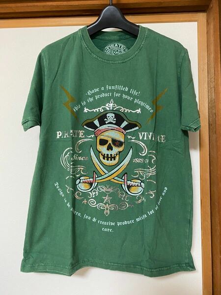 新品未使用　PIRATE パイレーツ　Ｍサイズ　緑色　プリントTシャツ　半袖　海賊　ガイコツ　ドクロ