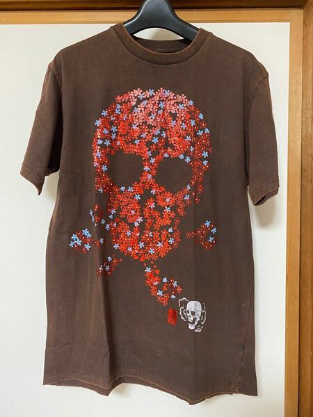 新品未使用　RONIN Ｍサイズ　茶色　プリントTシャツ　半袖　ドクロ　ガイコツ　桜　花