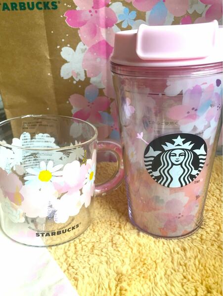 スターバックス SAKURA2021 耐熱グラスマグ マグカップ355ml &タンブラーピンクブレス355ml 桜紙袋付き