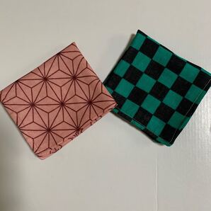 市松文様&麻の葉柄 ダブルガーゼハンカチ 2枚セット ハンドメイド