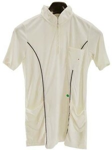 CH2069-3◆ 新品 ナース服 アイロン可 洗濯可 半袖 ポケット3ヶ所 フロントファスナー開閉可 Sサイズ ホワイト/ ネイビー 送料 350円