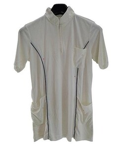 CH2077 ◆ 新品 ナース服 看護衣 介護衣 洗濯可 アイロン可 フロントファスナー開閉 半袖 Mサイズ ホワイト ネイビー 送料 350円