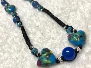 * hand made ( hand ...) long necklace *.. sphere small bead accessory * Heart light blue *