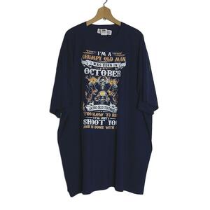 大きいサイズ Tシャツ 新品 プリントTシャツ デッドストック 紺色 メンズ 4ＸL 　FRUIT OF THE LOOM バイクに乗る悪魔 スカル #2318