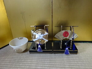 昭和レトロ/五月人形　扇笠飾り（木製）　