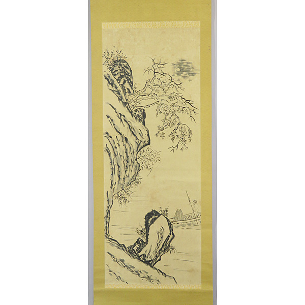 B-988 [Authentic work] Yi Dynasty folk painting, unmarked, handwritten on paper, Fisherman's Landscape, hanging scroll/Korean art, Korean, Tang painting, calligraphy, painting, painting, Japanese painting, landscape, Fugetsu