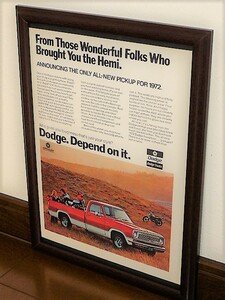 1972年 USA '70s 洋書雑誌広告 額装品 Dodge D100 Sweptline Pickup Truck ダッジ ピックアップ トラック ( A4size ）
