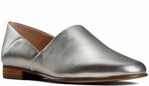  бесплатная доставка Clarks 24.5cm Loafer балет Flat серебряно-металлический кожа кожа формальный офис балет спортивные туфли ботинки RR53