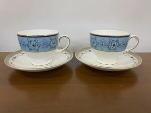 【美品】WEDGWOOD ウェッジウッド ターコイズジュエル ペアコーヒーカップ＆ソーサー C/S C&S 兼用カップリー ティーカップ