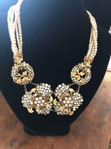 [ costume jewelry ] Miriam Haskell necklace MIRIAM HASKELL Gold pearl rhinestone America Vintage 