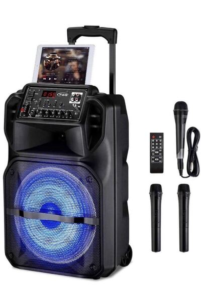 カラオケセット 充電式 スピーカー 進化版【最大出力 200W】Bluetooth&TWS&FM&録音機能搭載LED 最後1個