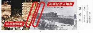 【記念切符】伏木駅開業80周年記念入場券　1980.12.29