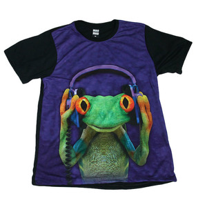 カエル 蛙 カラフル かえる ヘッドフォン 音楽 デザイン ストリート系 スケーター おもしろTシャツ メンズTシャツ 半袖 ★E590M
