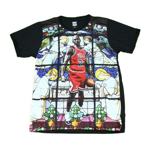 マイケルジョーダン 神 バスケット NBA ステンドグラス ストリート系 デザインTシャツ おもしろTシャツ メンズTシャツ 半袖 ★E605XL