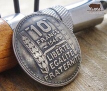 ◆コンチョ ループ式　フランス　10フラン　植物　穀物　26mm　ボタン コイン パーツ_画像3