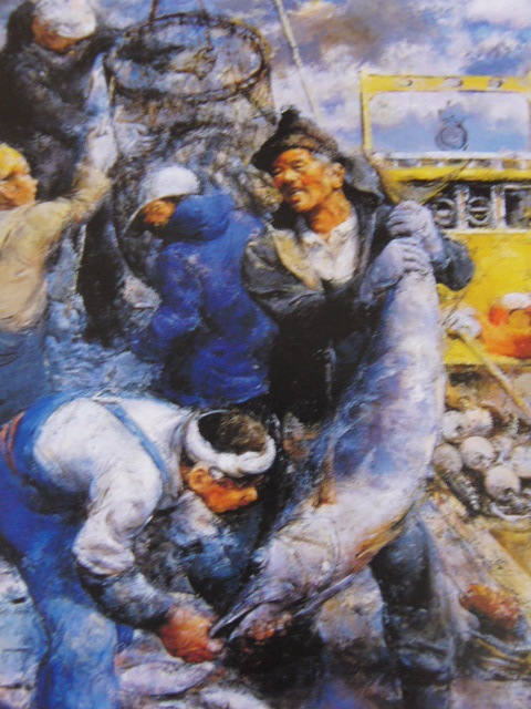 Kazuo Kudo, [Peces y pescadores], De un raro libro de arte enmarcado., Nuevo con marco, Buen estado, gastos de envío incluidos, cuadro, pintura al óleo, Naturaleza, Pintura de paisaje