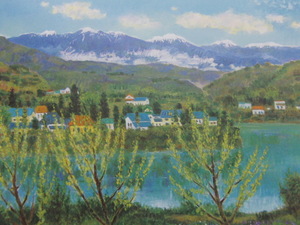 Art hand Auction Katsuaki Kakiuchi, [L'été au lac Dam], Extrait d'un rare livre d'art encadré, Tout neuf avec cadre, Bonne condition, frais de port inclus, peinture, peinture à l'huile, Nature, Peinture de paysage