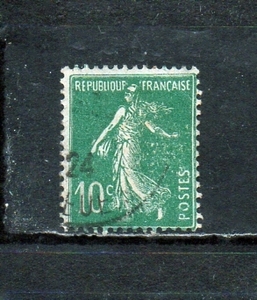 20E190 フランス 1921年 普通 種播く女 10c 緑 Type1 せ10 使用済