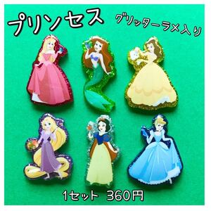 6個セット グリッターラメ入り プリンセス プラパーツ カボション