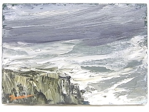 e5427　真作保証　油彩　風景画　吉久寅雄　「海鳴り」　SM　額縁