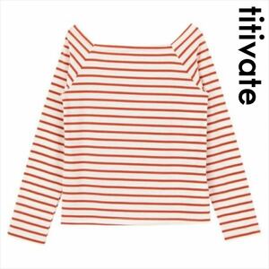 titivateスクエアネックカットソープルオーバー 長袖Tシャツ ボーダー