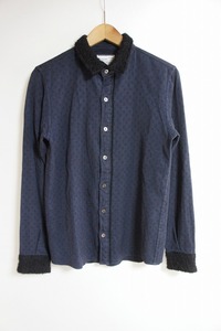 希少 SHAREEF シャリーフ DOT HERRINGBONE SHIRTS 長袖 ドット ヘリンボーン シャツ 紺黒 サイズ2 224L