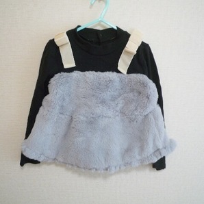 送料無料 ドルチーナ ファー付き 長袖Tシャツ 肩リボン 黒 110cm