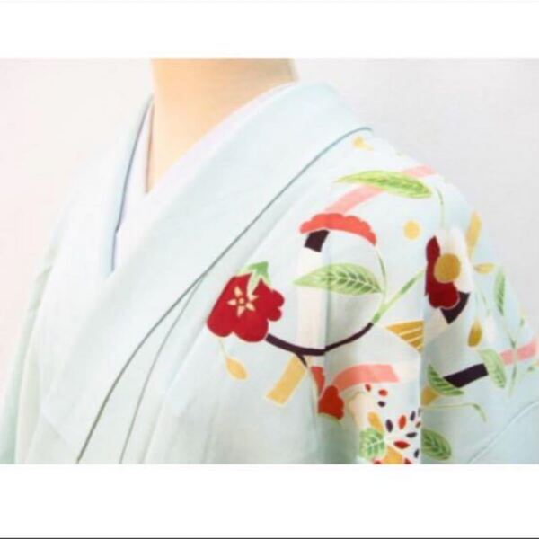 最終処分 絹 金駒刺繍 梅 草花 立涌 袷 付下げ 水色 訪問着 着物 入学式 入園式 お正月