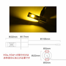 12V H3 LEDフォグランプ バルブ 電球 60W 800LM×2 イエロー 2個_画像3