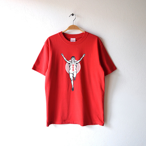 【送料無料】90s 00s ヴィンテージ グリコ プリント コットン 半袖 Tシャツ 赤色 メンズM BB0006