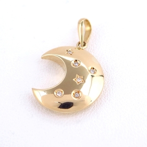 K18YG yellow gold necklace top diamond 0.040ct birthstone 4 month simple pendant top month moon [ used ]/10022978