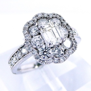 Pt900 ★リング 指輪 ◇ダイヤ1.090ct/0.523ct 4月誕生石 ●13+号【中古】 /10023028