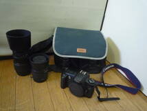 @中古 CANON キャノン EOS Kiss フィルムカメラ ブラックボディ 28-80mm 望遠レンズ 70-300mm バッグ付き まとめてセット ジャンク扱い_画像1