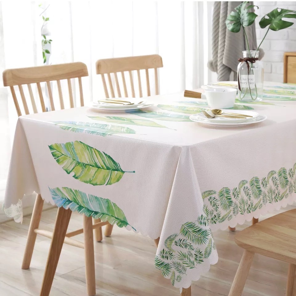 Brand new PVC tablecloth, thick, high quality, 135*180cm, leaf pattern, green, stylish, water repellent, heat resistant, interior decoration, dining table decoration, Handmade items, Kitchen supplies, table cloth
