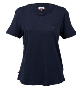 新品 XS ★ Tommy Jeans ソフト ジャージ Tシャツ ネイビー レディース トミー ジーンズ 半袖 クルーネック コットン トミーヒルフィガー