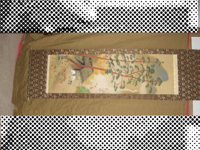 ■真迹■纲岛青函笔触■《山口之秋》■1945年■同盒■附名片一张■轴端为陶瓷制■, 绘画, 日本画, 景观, 风月