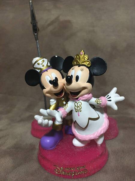 【 送料無料!!・USED商品 】★香港ディズニーランド商品!◇ミッキー&ミニー・フィギュア付メモクリップスタンド★