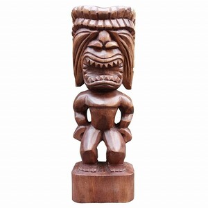 ティキの木彫り 戦いの神クー TIKI KU 40cm 木製 スワール無垢材【ハワイアン雑貨 ティキの置物】YSA-350142