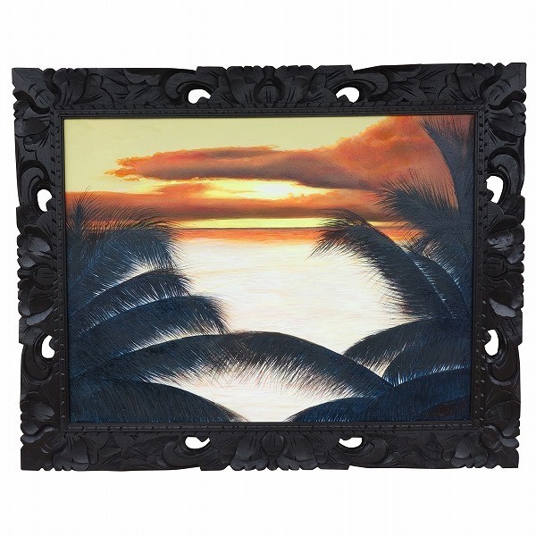 Sunset over the ocean and palm tree painting Sunset 100X80 [Bali painting Resort Sunset ocean painting Palm tree painting Palm leaf painting] YSA-240504, Artwork, Painting, acrylic, Gash